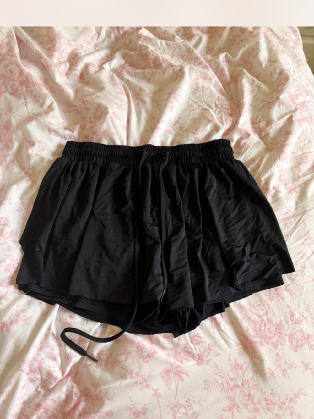 Women’s Black Athletic Layered Flowy Shorts